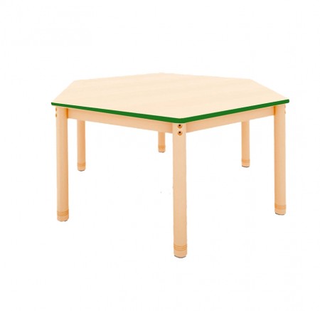 Sekskantet bord med grønn kant