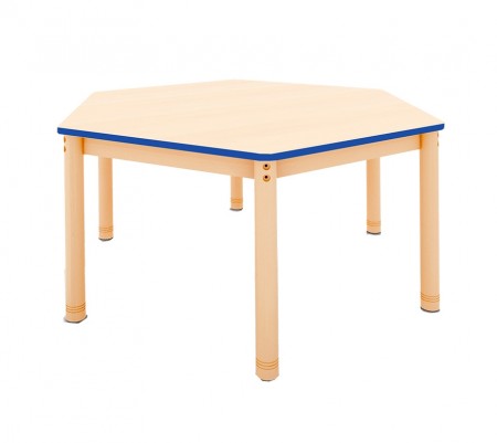 Sekskantet bord med blå kant
